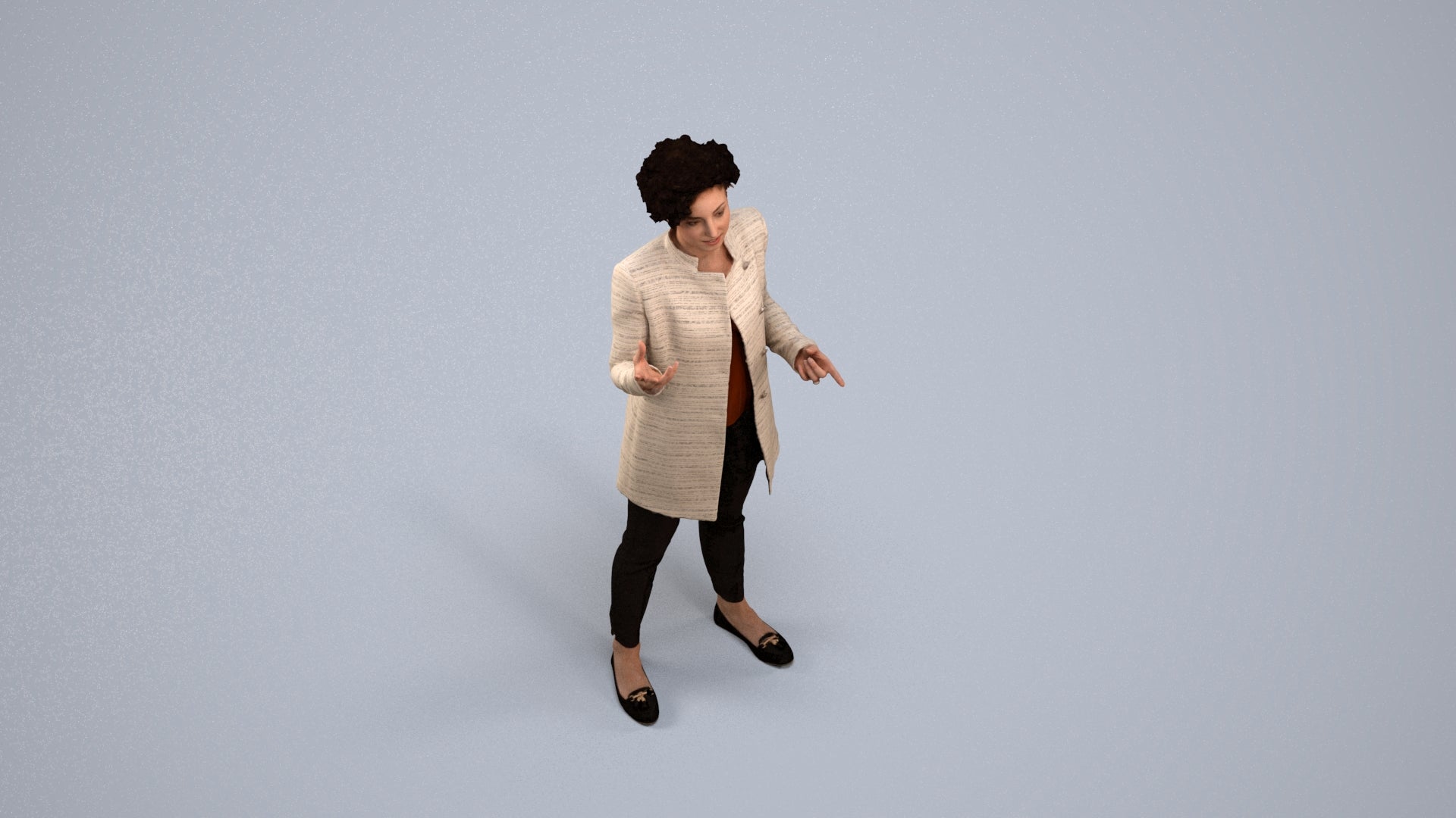 realistic 3D woman business standing, scanned archviz people for Blender and 3ds Max, back view render