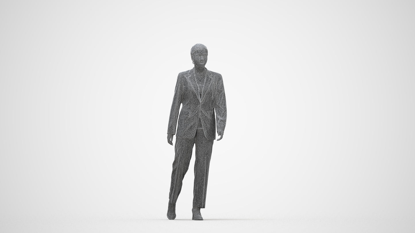 3D scanned woman standing business, photorealistic archviz people for Enscape and SketchUp, wireframe back view