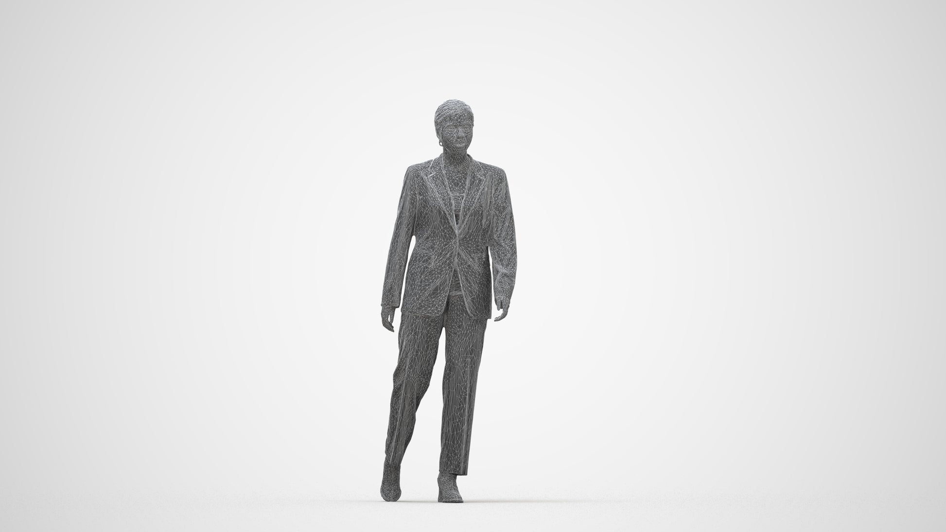 3D scanned woman standing business, photorealistic archviz people for Enscape and SketchUp, wireframe back view
