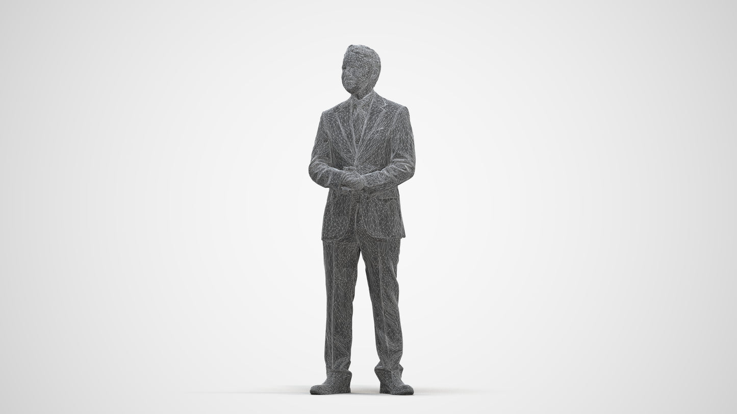 scanned 3D man business, photogrammetry people for Enscape and V-Ray, three-quarter front view render
