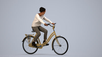 scanned 3D woman casual cycling, photogrammetry people for Enscape and V-Ray, side view render