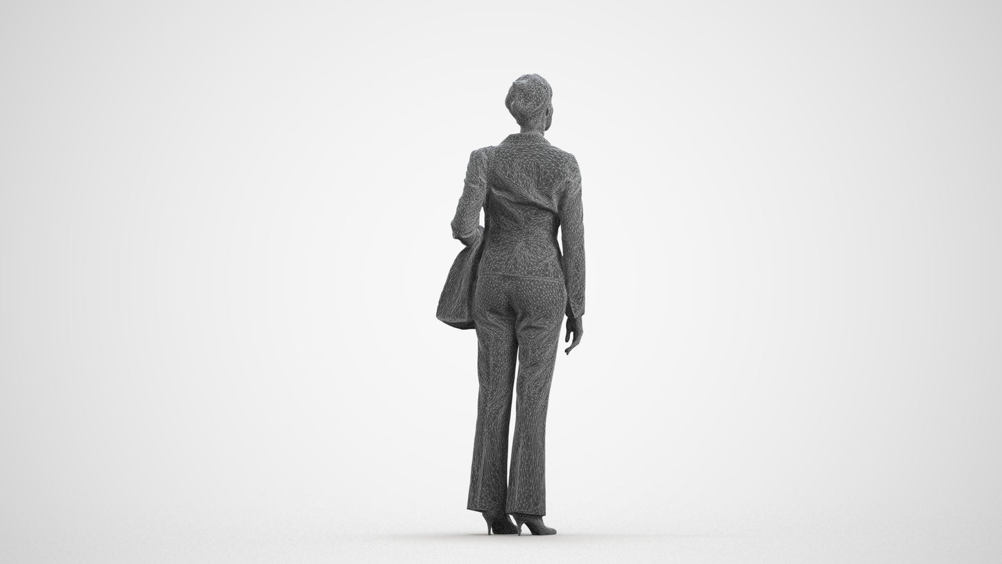 scanned 3D woman business mix, photogrammetry people for Enscape and V-Ray, wireframe front view