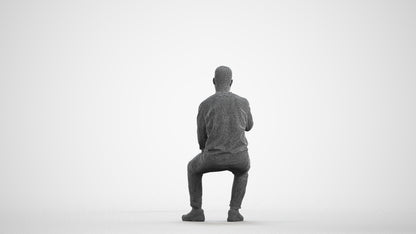 3D people model man casual sitting, scanned human for 3ds Max rendering, wireframe front view