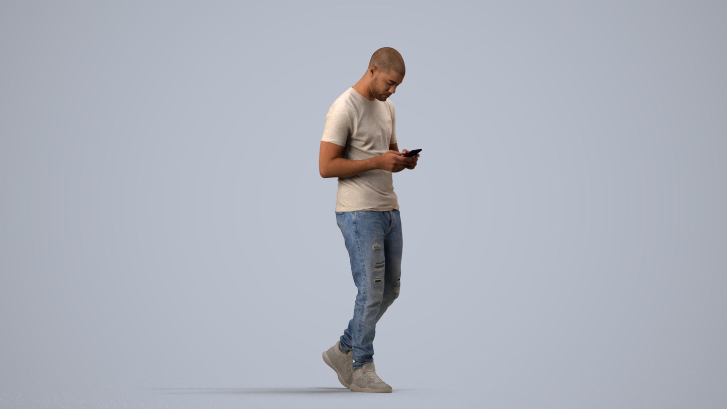 3D scanned man walking casual, photorealistic archviz people for Enscape and SketchUp, side view render