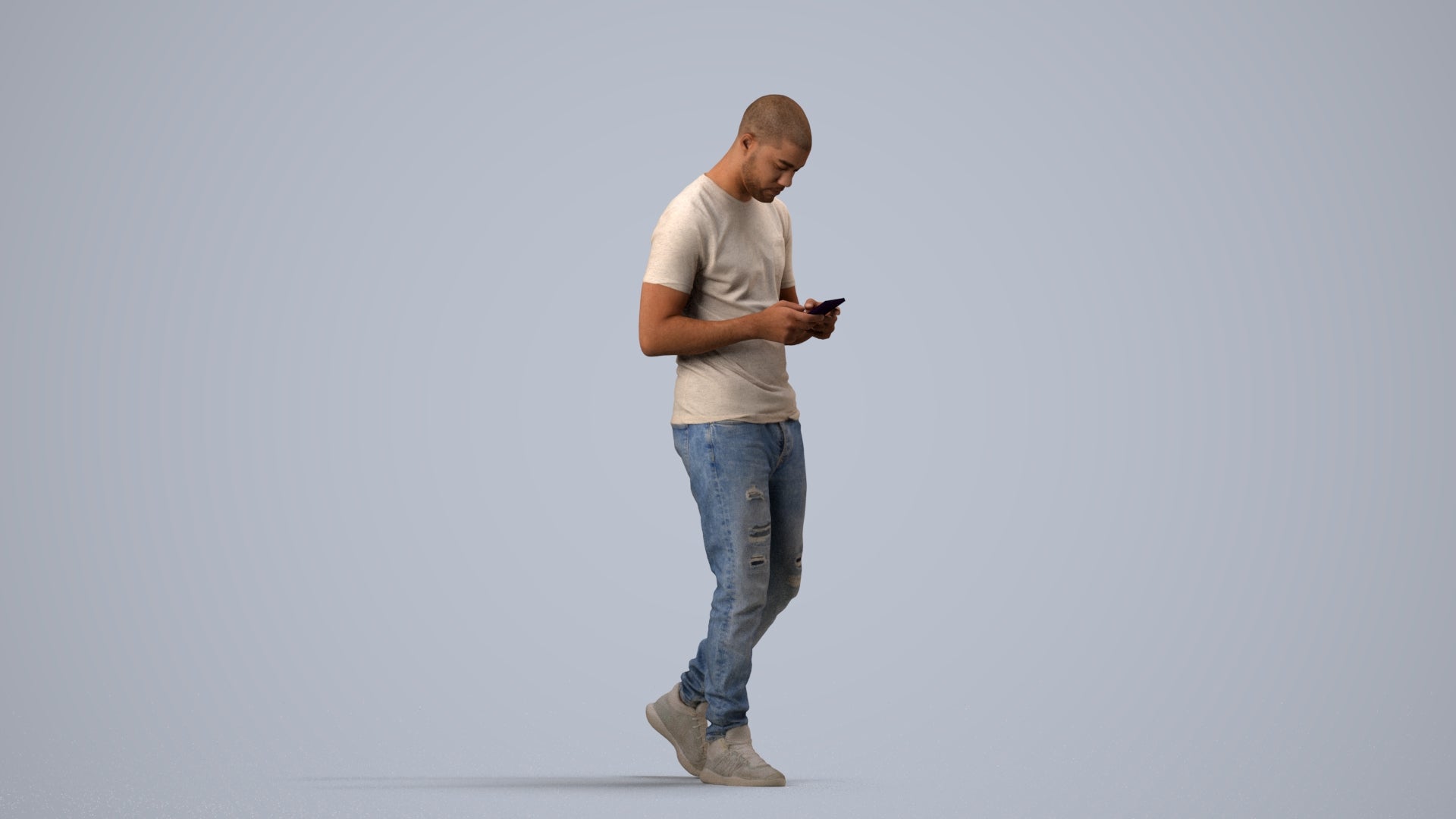 3D scanned man walking casual, photorealistic archviz people for Enscape and SketchUp, side view render