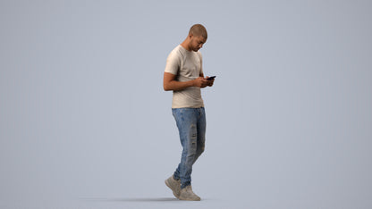 3D scanned man walking casual, photorealistic archviz people for Enscape and SketchUp, side view render