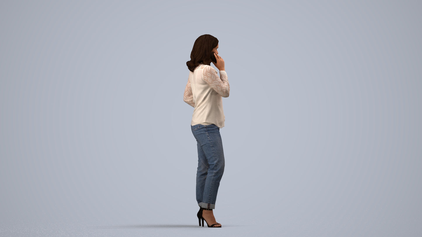 realistic 3D human woman casual standing, archviz people FBX OBJ for Blender, side view render