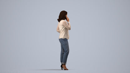 realistic 3D human woman casual standing, archviz people FBX OBJ for Blender, side view render
