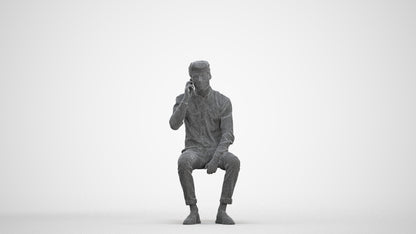 3D people model man casual sitting, scanned human for 3ds Max rendering, three-quarter front view render