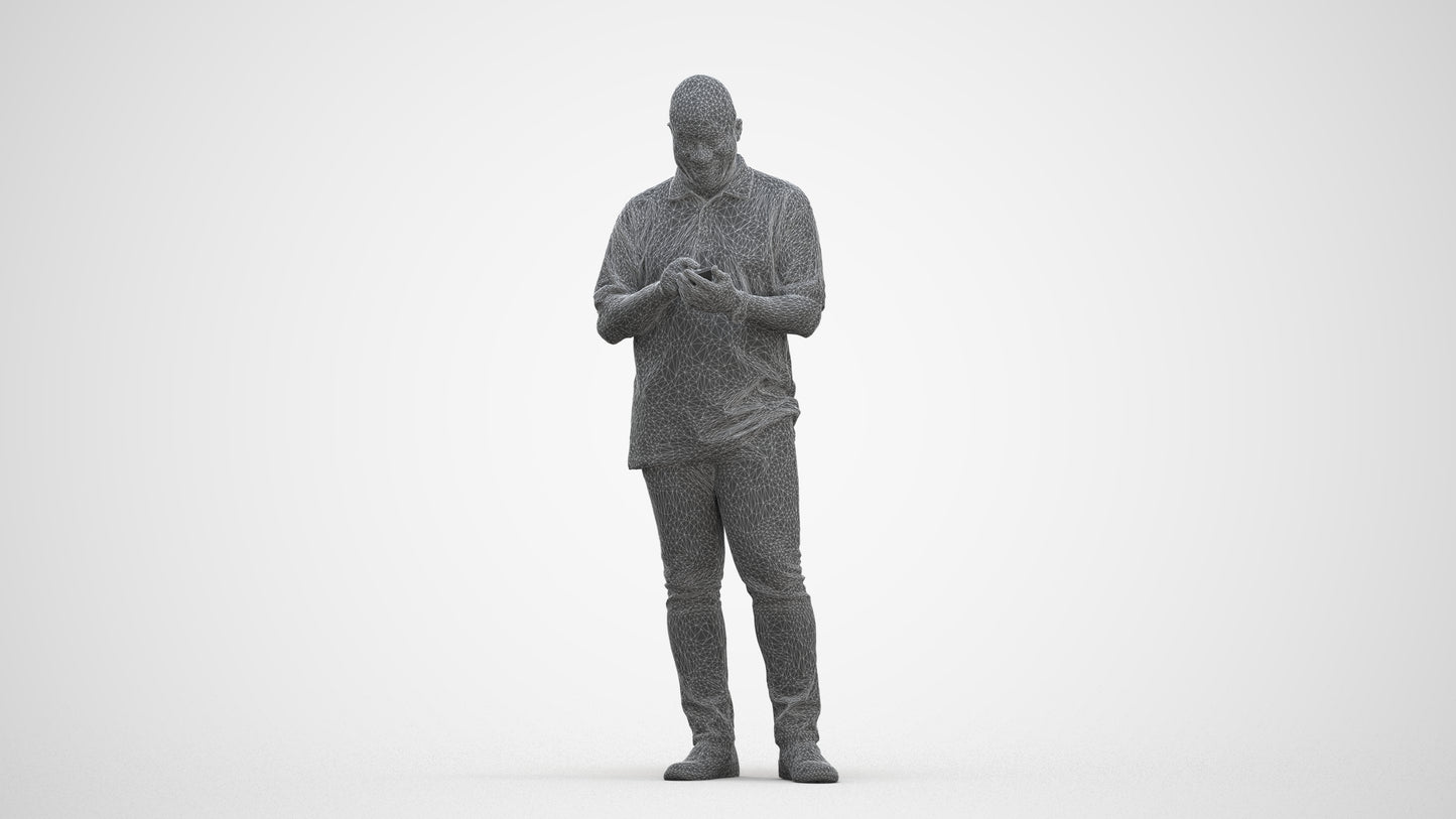 3D human model man casual standing, photogrammetry scanned person for archviz, three-quarter front view render
