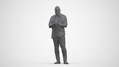 3D human model man casual standing, photogrammetry scanned person for archviz, three-quarter front view render