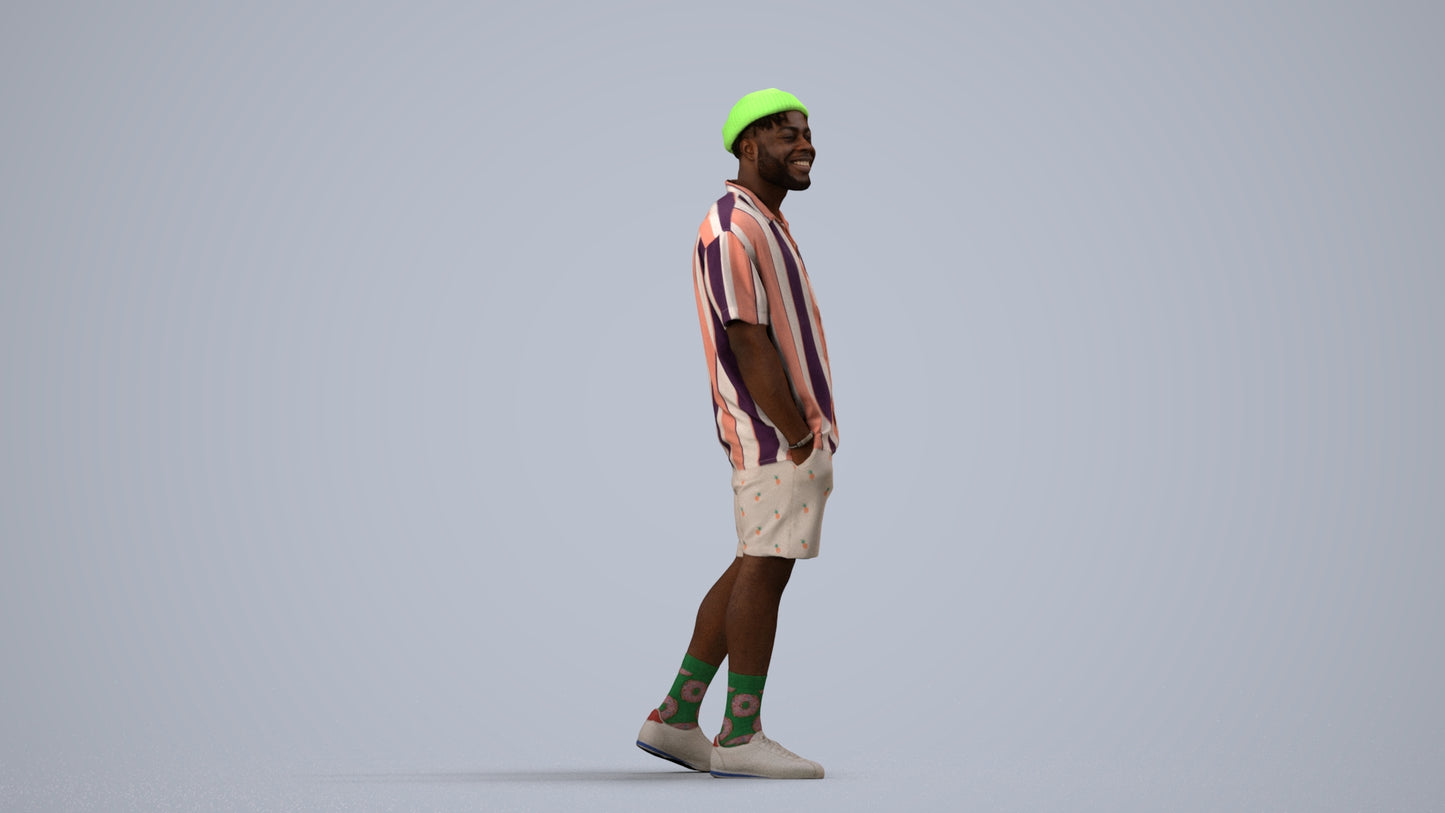 3D scanned man walking casual, photorealistic archviz people for Enscape and SketchUp, side view render