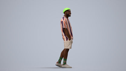 3D scanned man walking casual, photorealistic archviz people for Enscape and SketchUp, side view render
