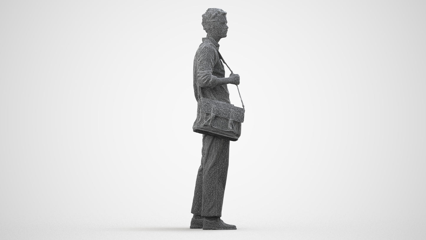 scanned 3D man casual standing, photogrammetry people for Enscape and V-Ray, wireframe side view