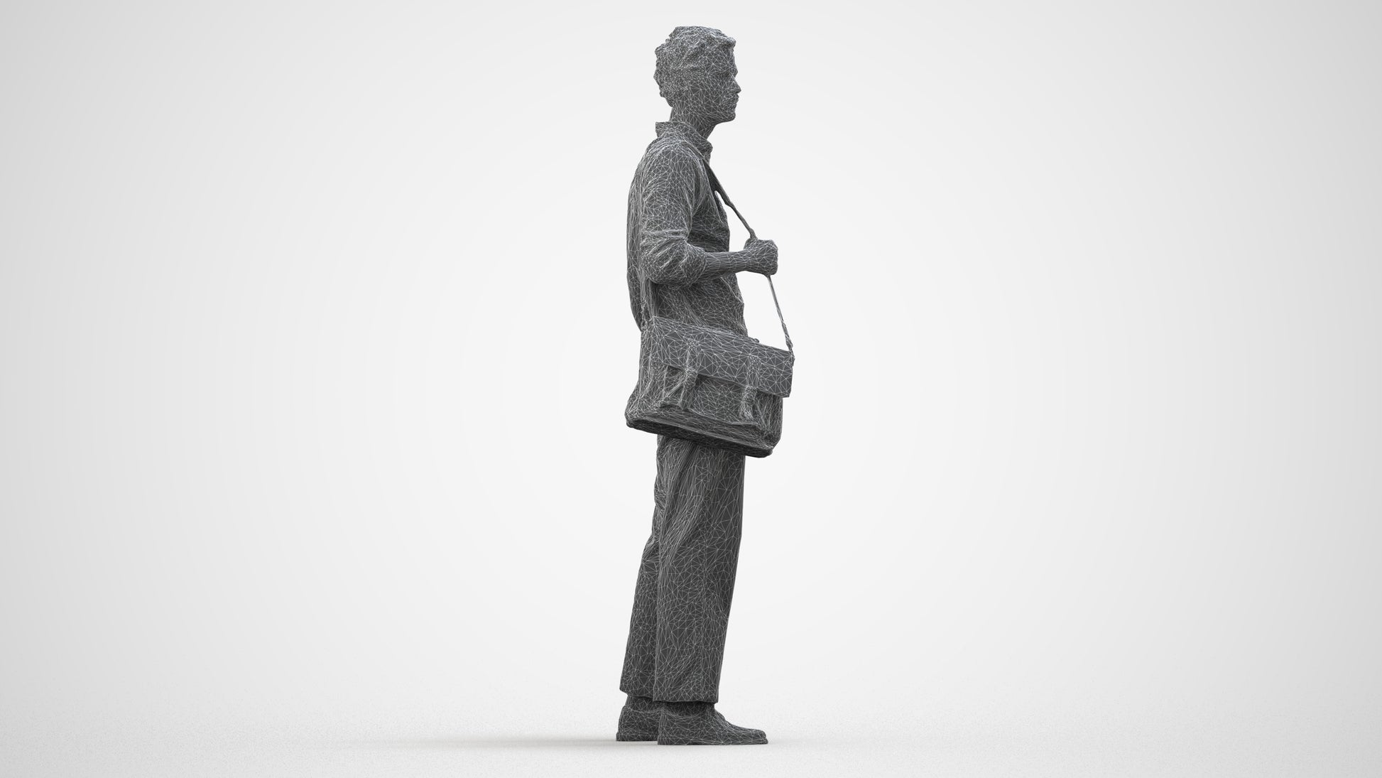 scanned 3D man casual standing, photogrammetry people for Enscape and V-Ray, wireframe side view
