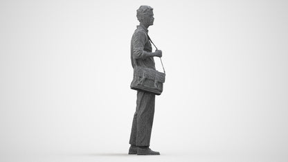 scanned 3D man casual standing, photogrammetry people for Enscape and V-Ray, wireframe side view
