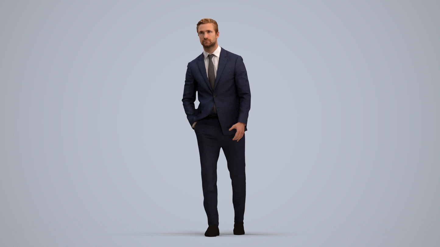 scanned 3D man business, photogrammetry people for Enscape and V-Ray, standing pose render