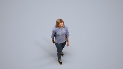 3D scanned woman walking casual, photorealistic archviz people for Enscape and SketchUp, back view render
