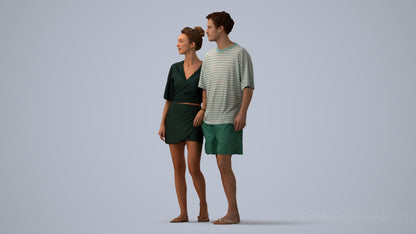 realistic 3D human woman casual couple, archviz people FBX OBJ for Blender, three-quarter view render