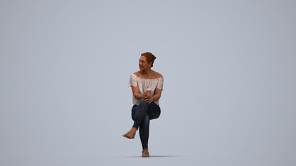 3D people model woman casual sitting, scanned human for 3ds Max rendering, top-down view render