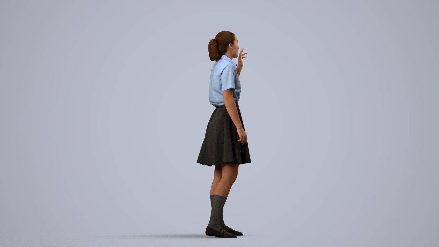 photogrammetry 3D girl kids, realistic human model archviz FBX, side view render