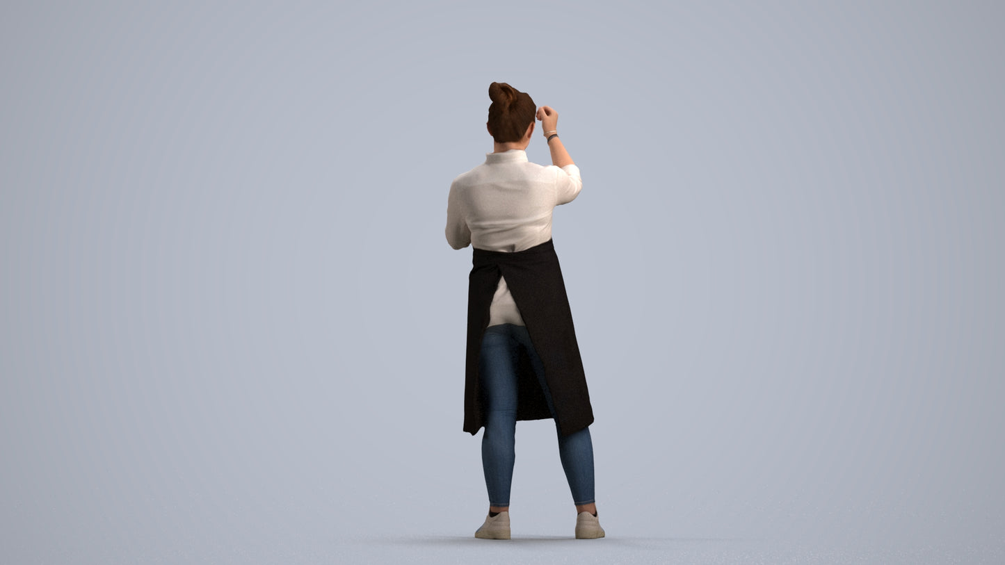 realistic 3D people woman hospitality, render-ready for V-Ray and Corona, FBX OBJ, front view render