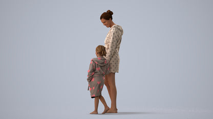 realistic 3D human girl casual kids, archviz people FBX OBJ for Blender, three-quarter view render