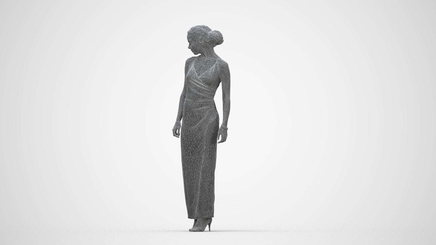 realistic 3D people woman formal formalaffairs, render-ready for V-Ray and Corona, FBX OBJ, wireframe back view