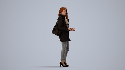 3D scanned woman standing casual, photorealistic archviz people for Enscape and SketchUp, side view render