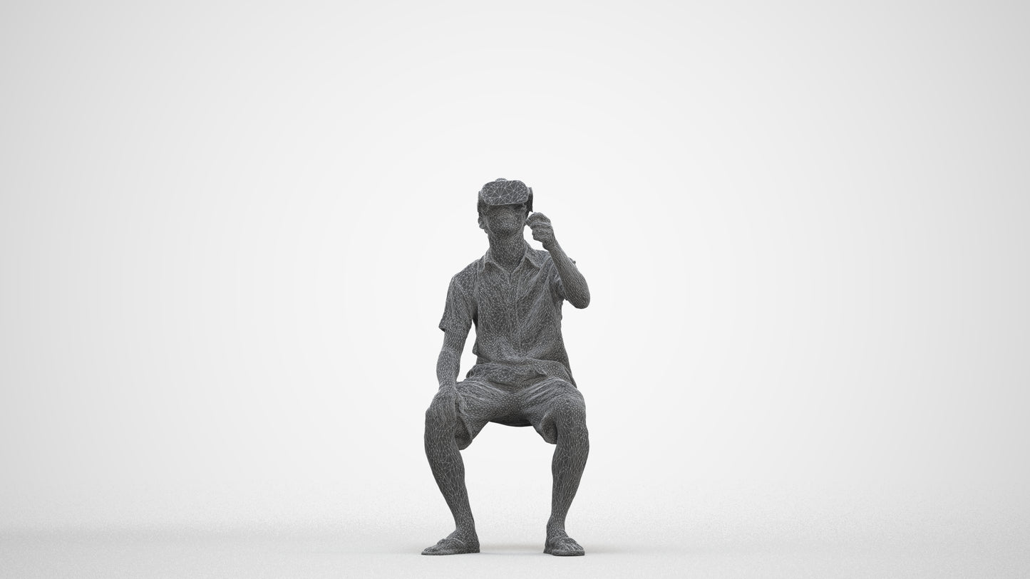realistic 3D man casual sitting, scanned archviz people for Blender and 3ds Max, three-quarter front view render