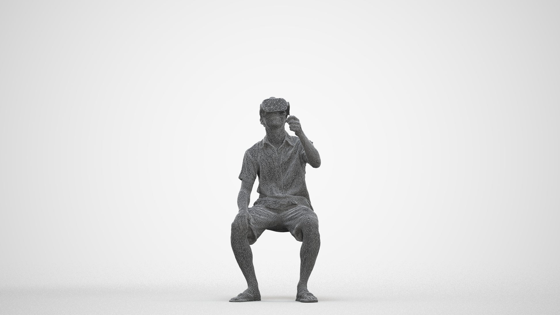 realistic 3D man casual sitting, scanned archviz people for Blender and 3ds Max, three-quarter front view render