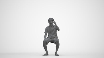 realistic 3D man casual sitting, scanned archviz people for Blender and 3ds Max, three-quarter front view render