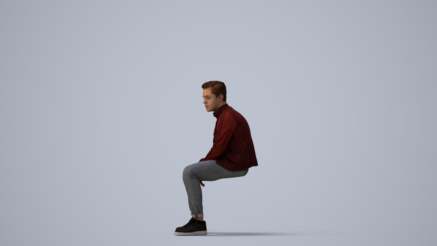3D scanned boy kids casual, photorealistic archviz people for Enscape and SketchUp, three-quarter view render