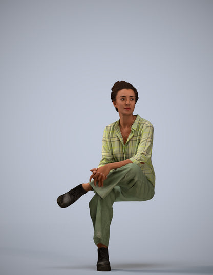 realistic 3D human woman casual sitting, archviz people FBX OBJ for Blender