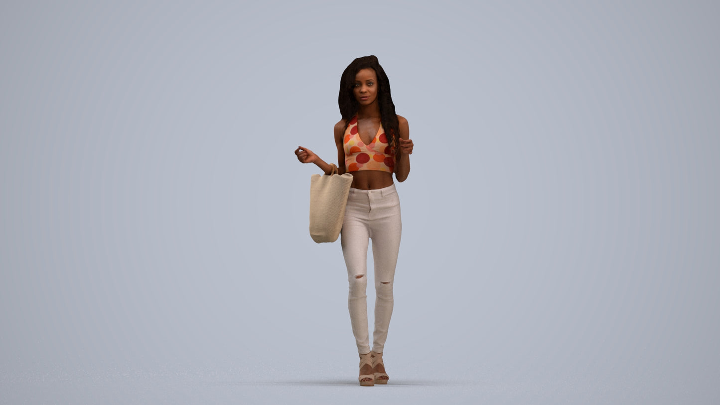 photogrammetry 3D woman casual walking, realistic human model archviz FBX, standing pose render