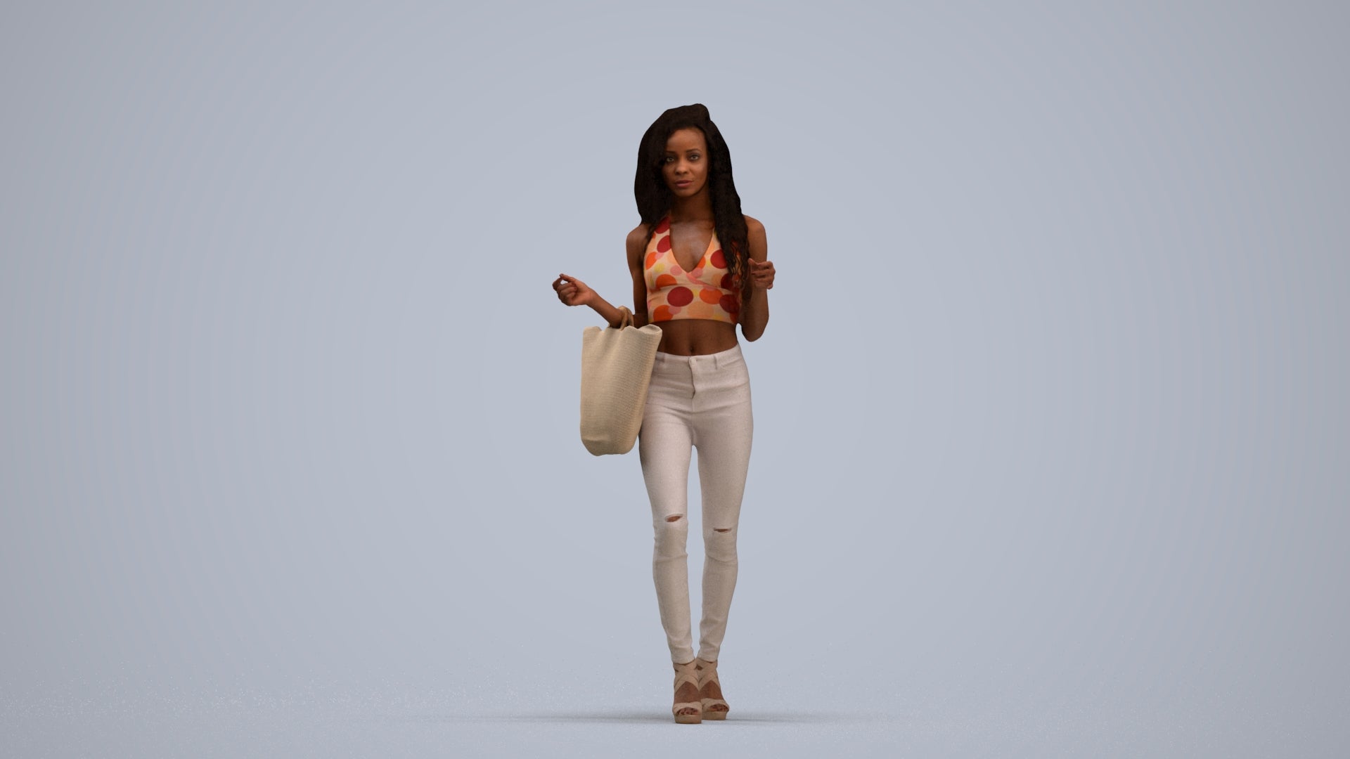 photogrammetry 3D woman casual walking, realistic human model archviz FBX, standing pose render