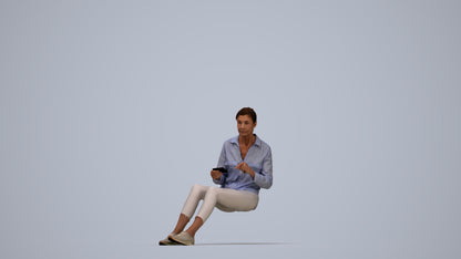 3D scanned senior woman sitting casual, photorealistic archviz people for Enscape and SketchUp, top-down view render
