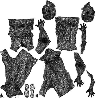 3D human model man casual standing, photogrammetry scanned person for archviz, wireframe top-down view