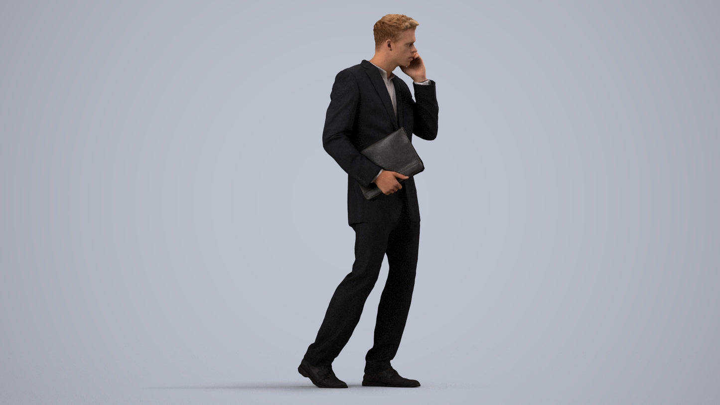 realistic 3D people man business, render-ready for V-Ray and Corona, FBX OBJ, side view render