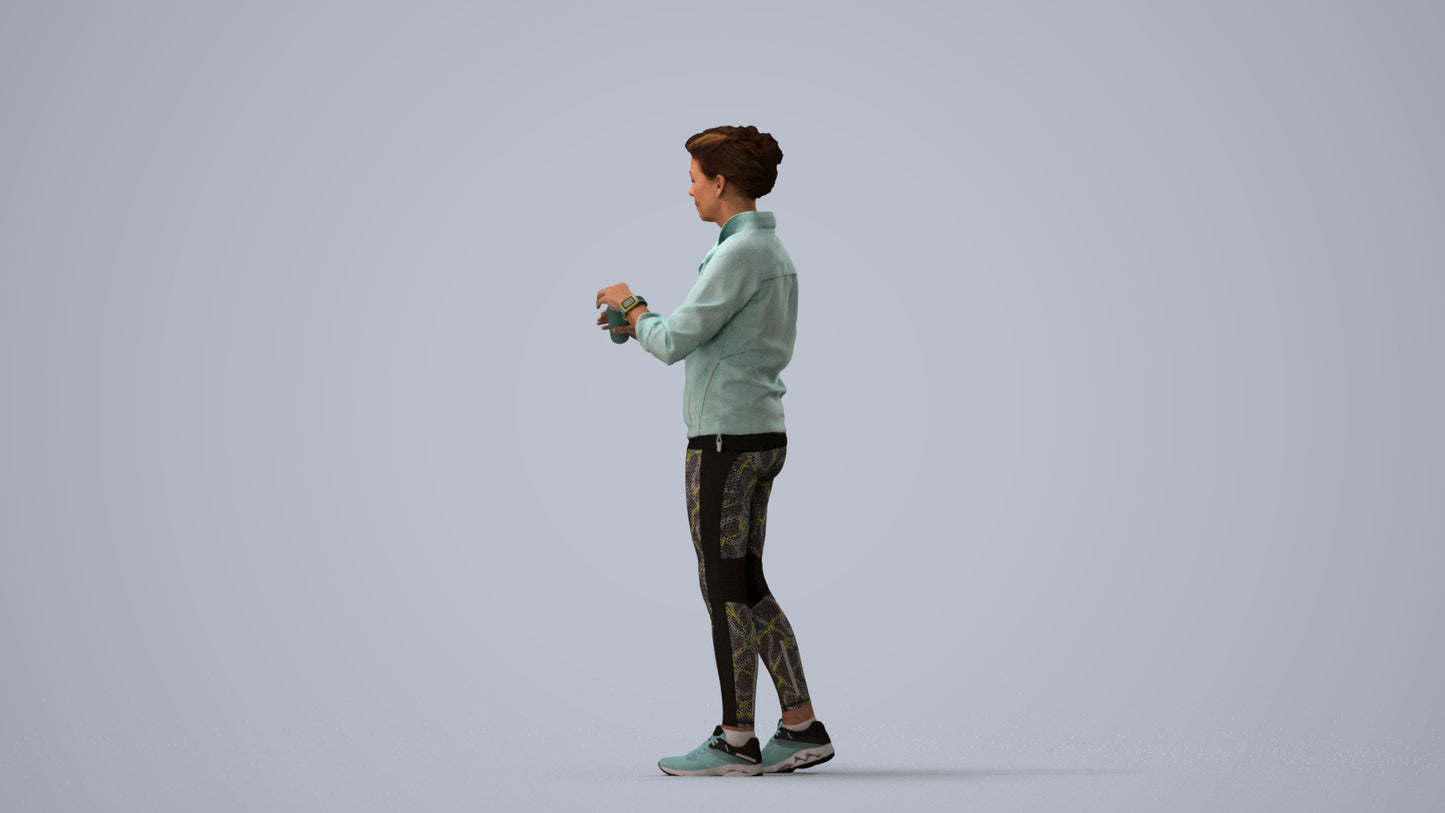 realistic 3D people woman sport, render-ready for V-Ray and Corona, FBX OBJ, three-quarter view render