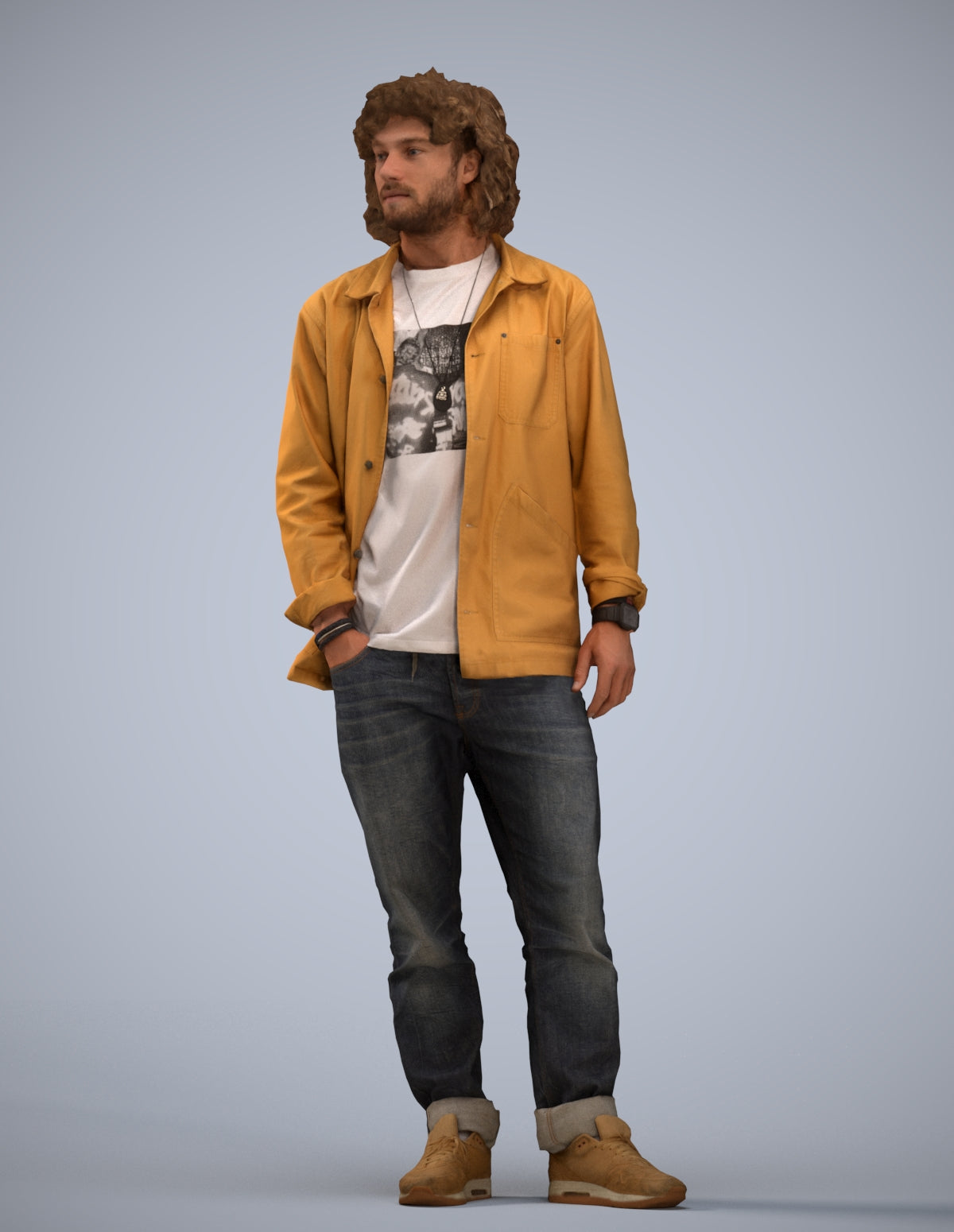 realistic 3D people man casual standing, render-ready for V-Ray and Corona, FBX OBJ