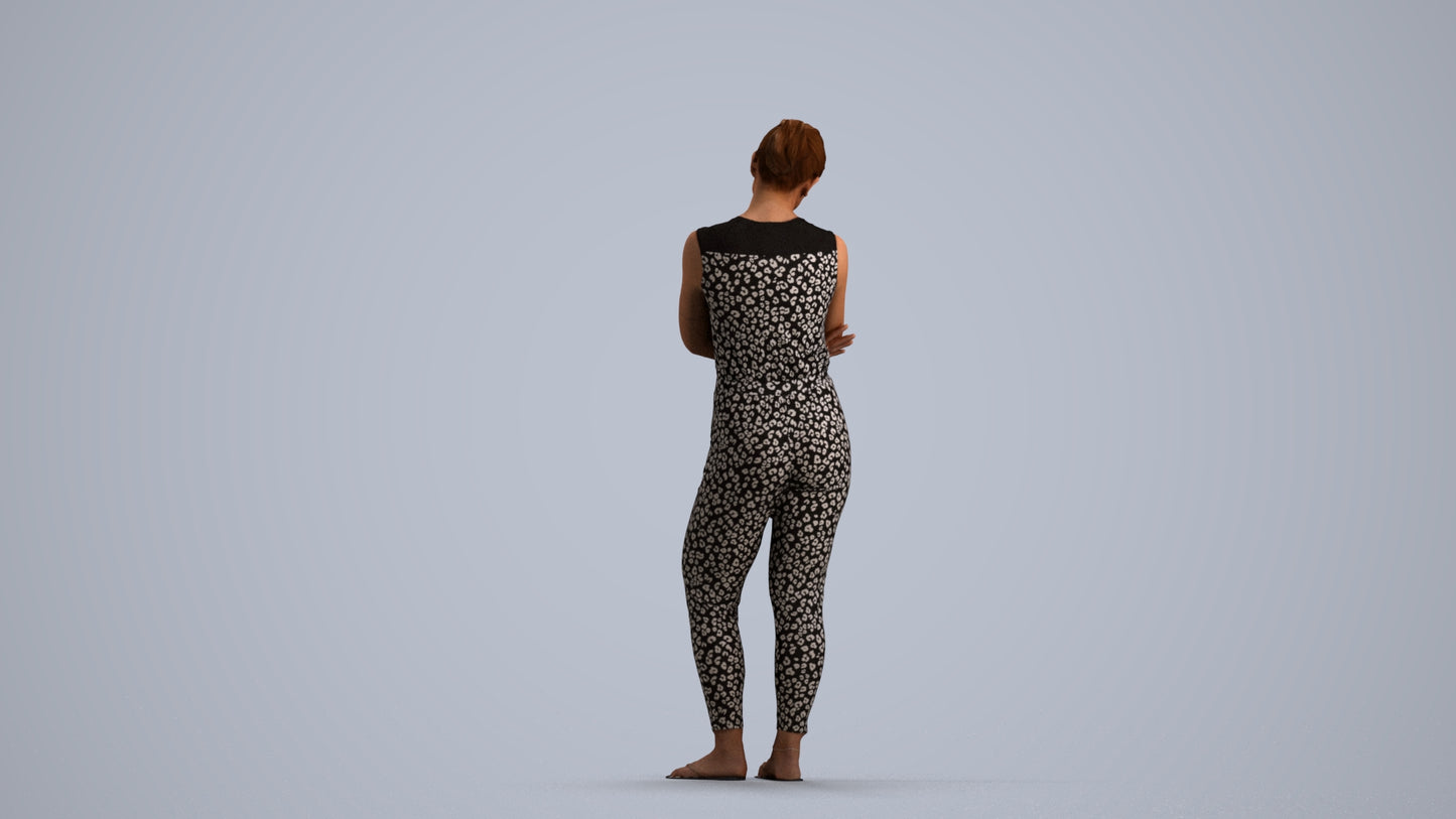 3D human model woman casual standing, photogrammetry scanned person for archviz, front view render
