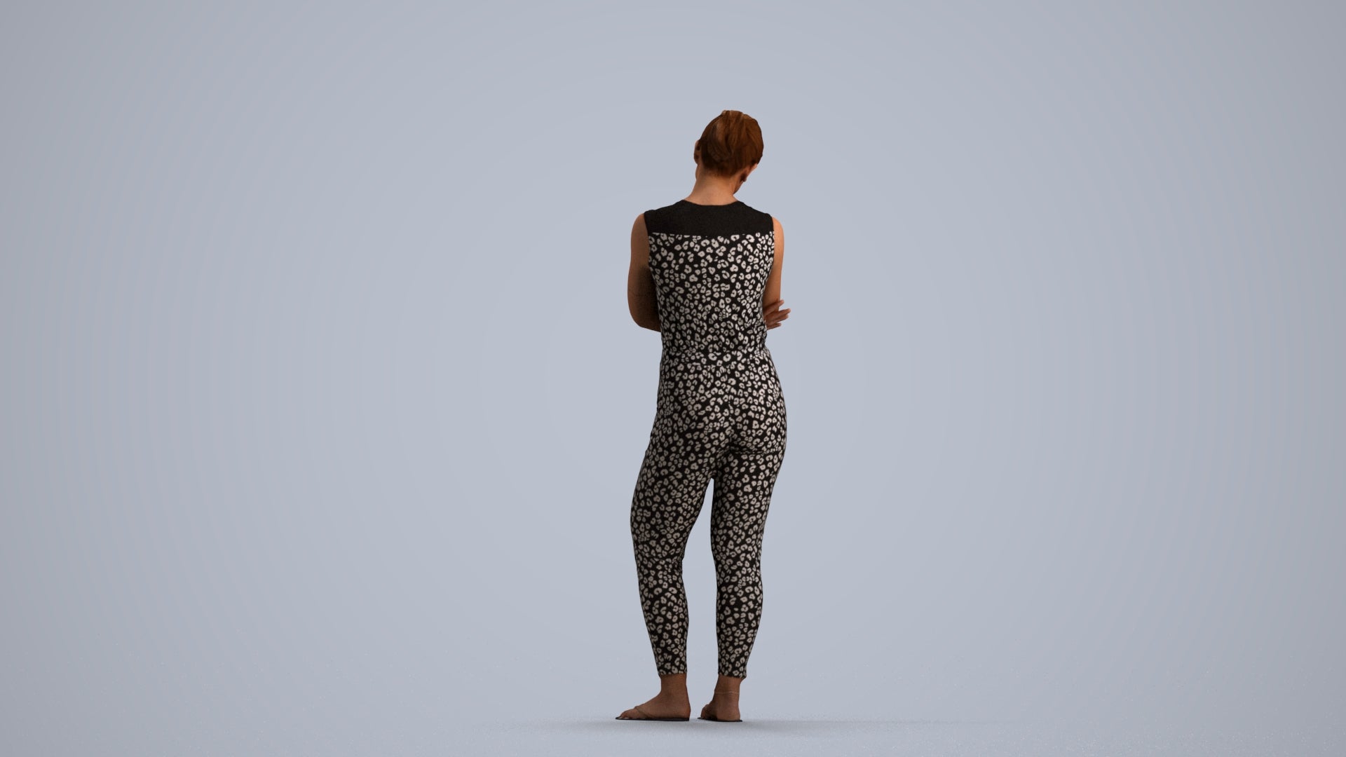 3D human model woman casual standing, photogrammetry scanned person for archviz, front view render