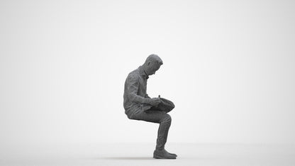 photogrammetry 3D man business sitting, realistic human model archviz FBX, wireframe side view