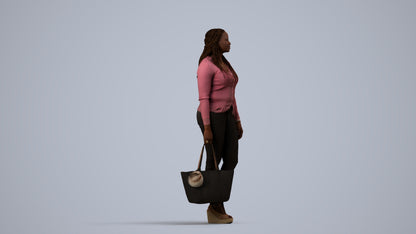 realistic 3D people woman casual standing, render-ready for V-Ray and Corona, FBX OBJ, side view render