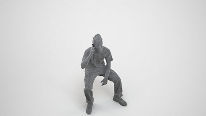 3D people model man casual sitting, scanned human for 3ds Max rendering, wireframe three-quarter view