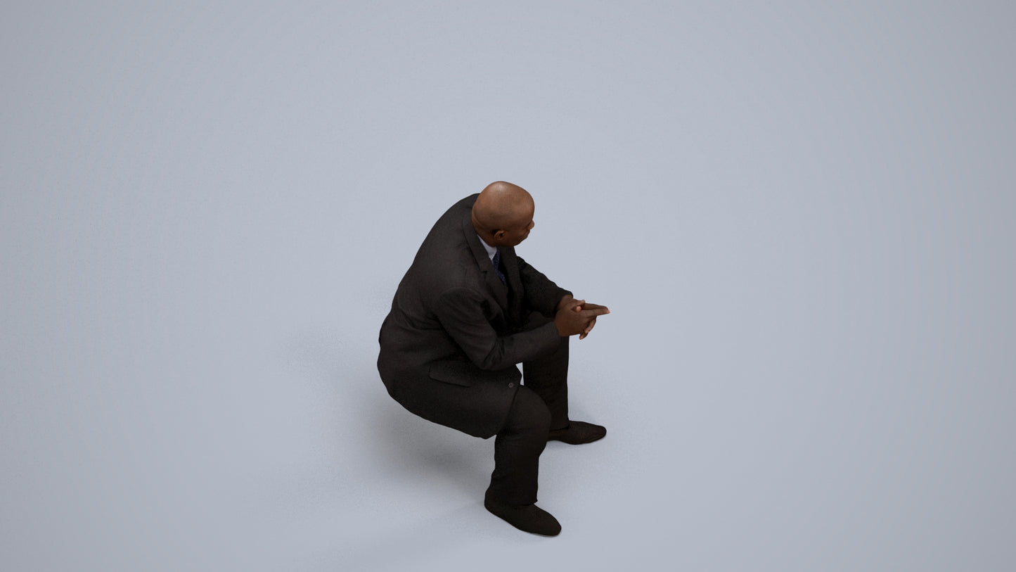 realistic 3D human man business, archviz people FBX OBJ for Blender, back view render