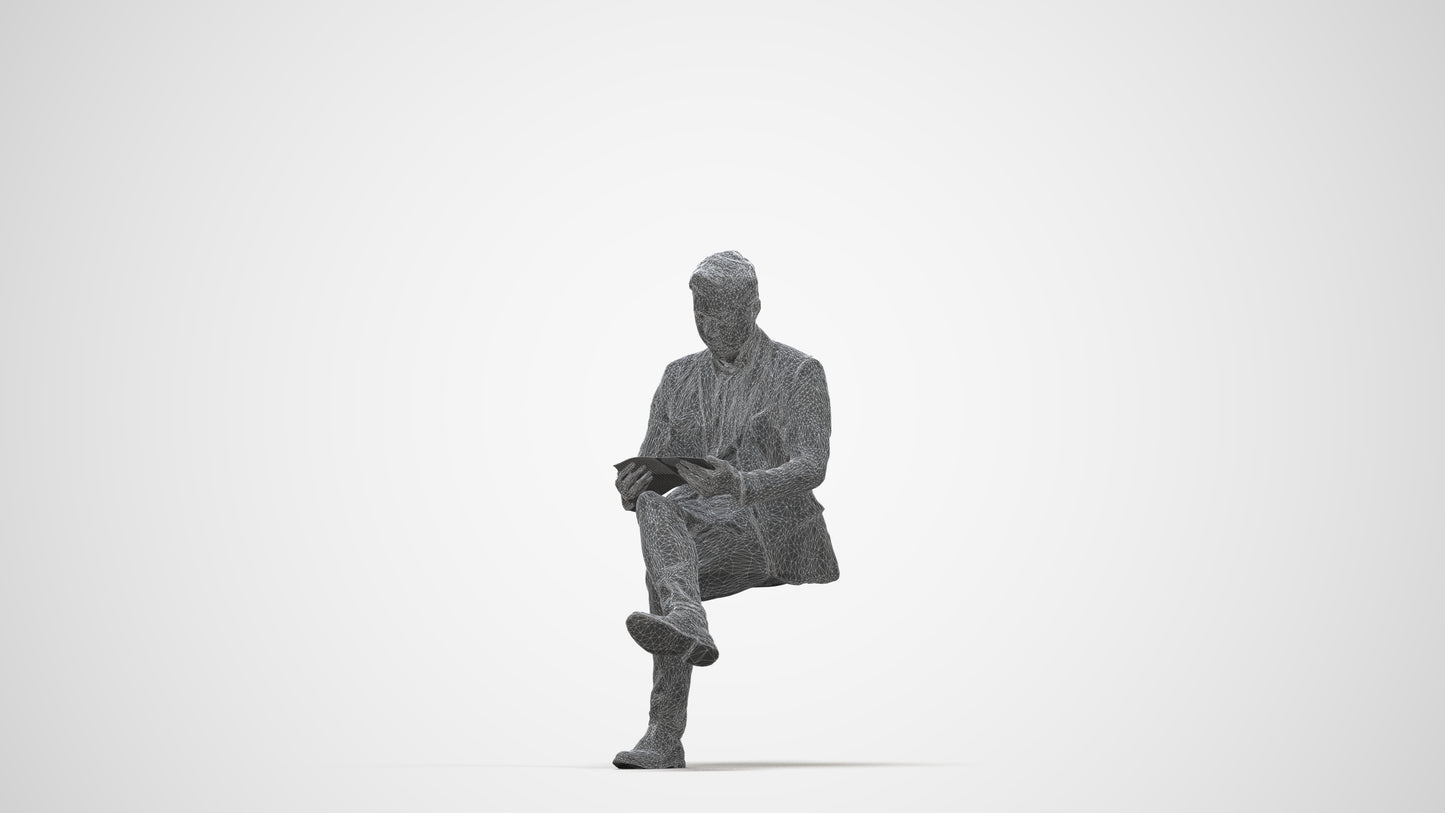 scanned 3D man business, photogrammetry people for Enscape and V-Ray, wireframe back view