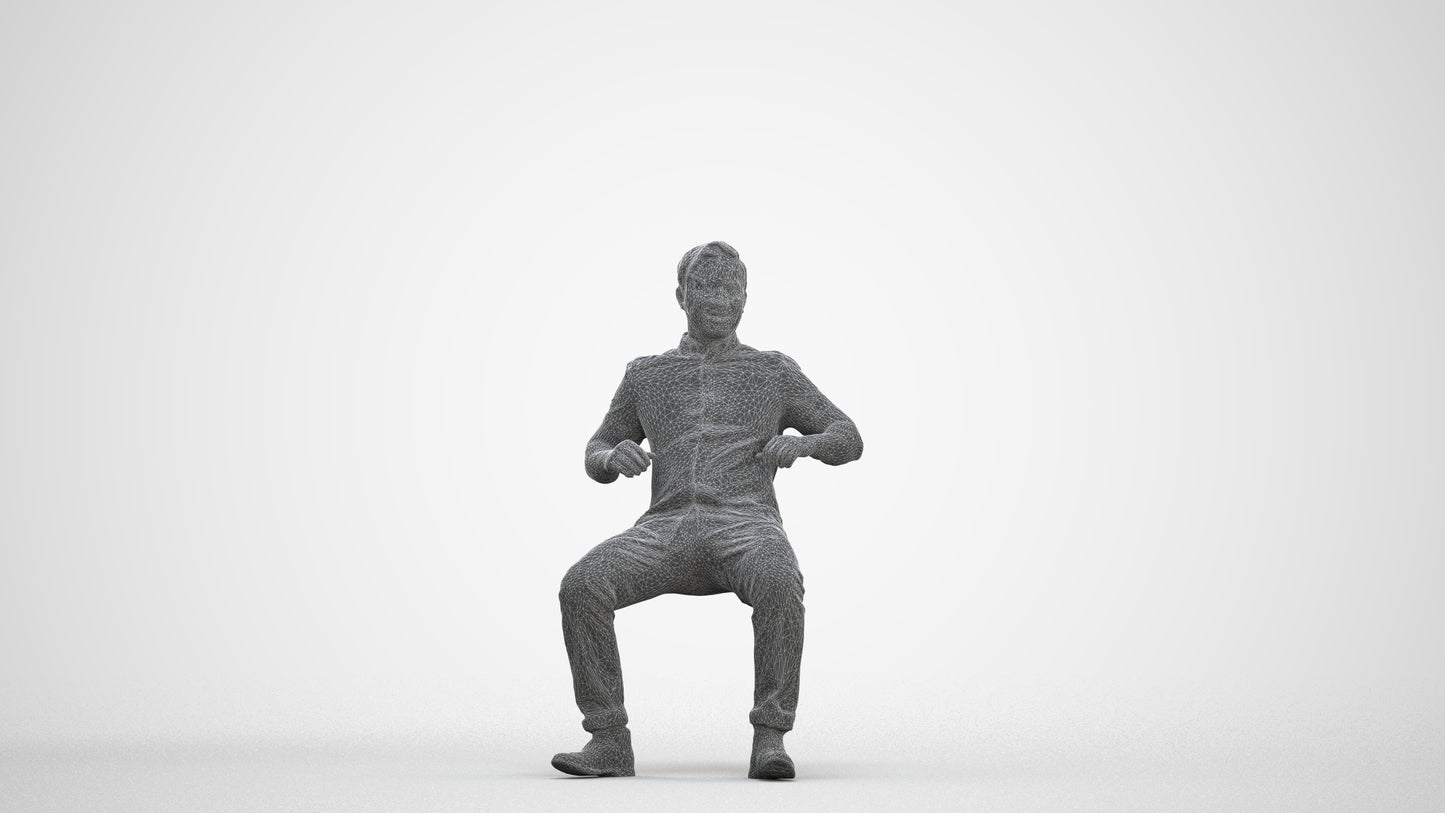 realistic 3D man casual sitting, scanned archviz people for Blender and 3ds Max, three-quarter front view render