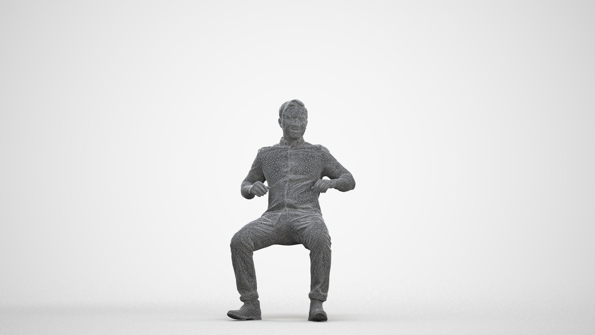 realistic 3D man casual sitting, scanned archviz people for Blender and 3ds Max, three-quarter front view render